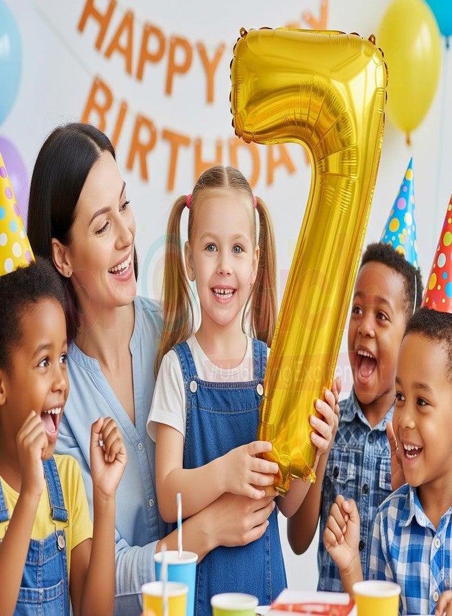 بروبسيكل بالون هيليوم ذهبي اللون من بروبسيكل، مقاس 32 بوصة، على شكل الرقم 7، لتزيين حفلات أعياد الميلاد | بالونات على شكل الرقم 7، مناسبة لأعياد الميلاد/الذكرى السنوية | الرقم 7 - Image 5